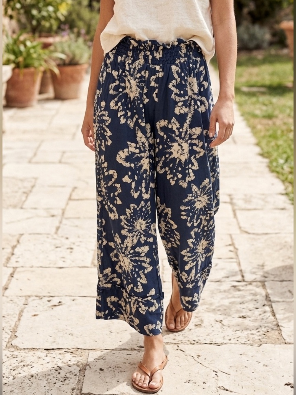 Intimately Free People Floral Smocked Paperbag Wide Leg Pants